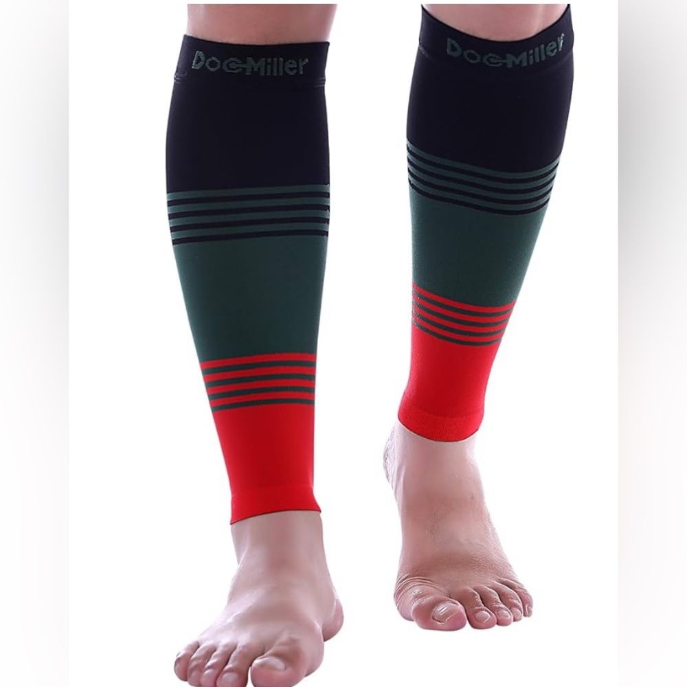 Doc Miller Calf Compression 20-30mmHg Striped Socks - Red and Green